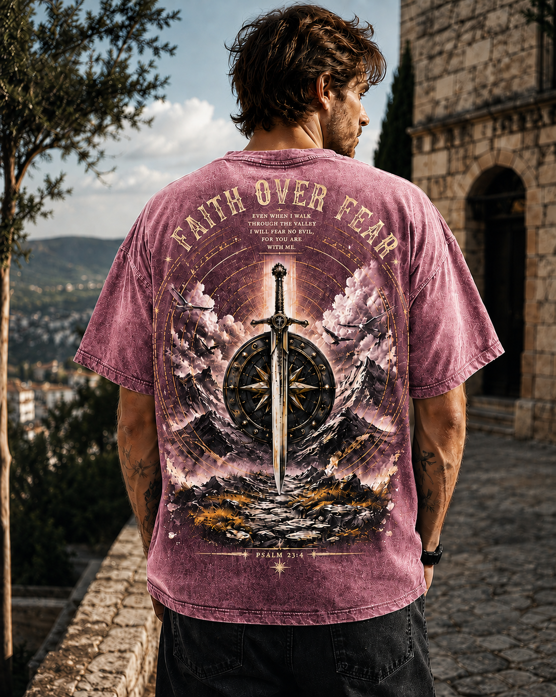 Faith Over Fear – Vintage Washed Black Oversized T-Shirt
