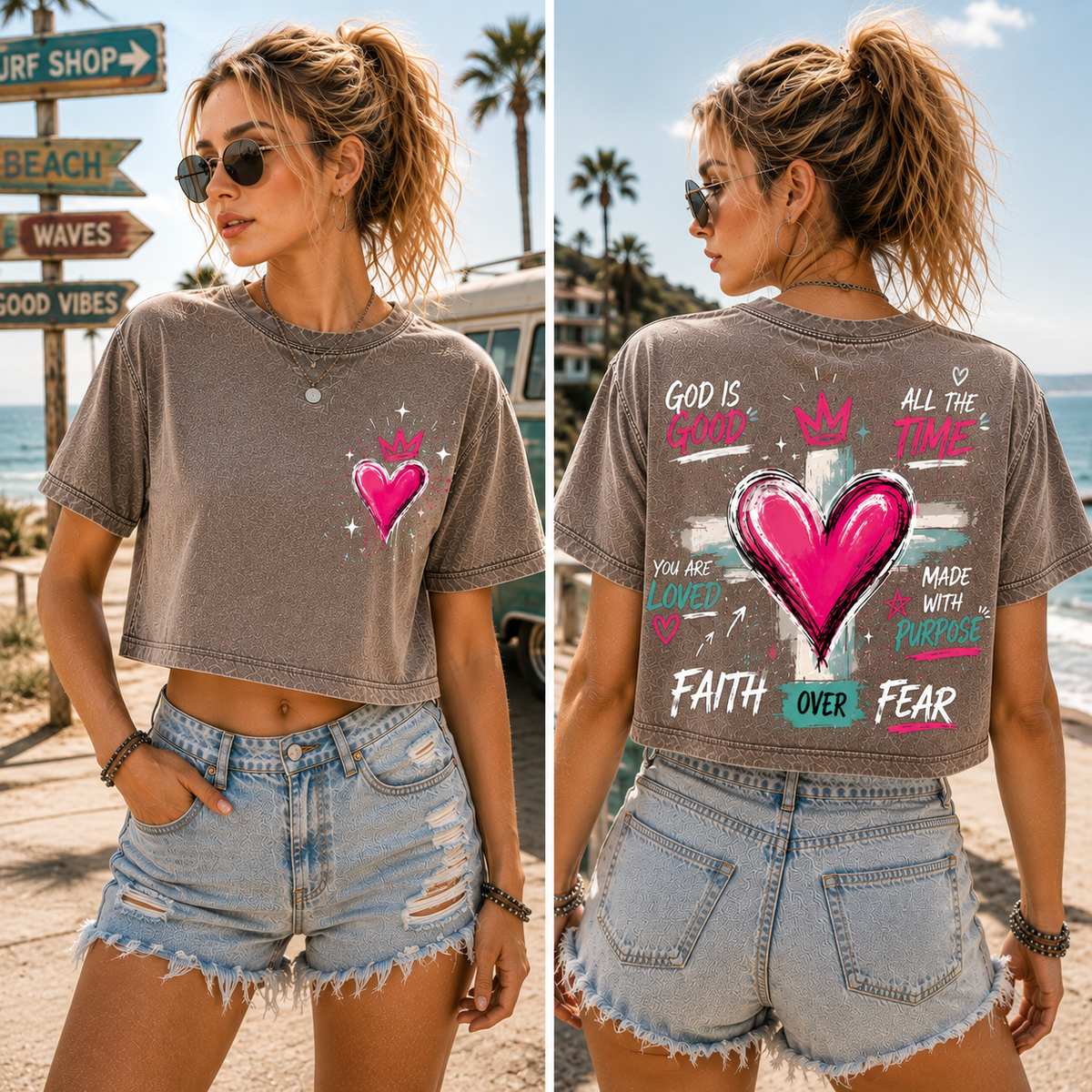 Faith Over Fear – Vintage Washed Crop Top
