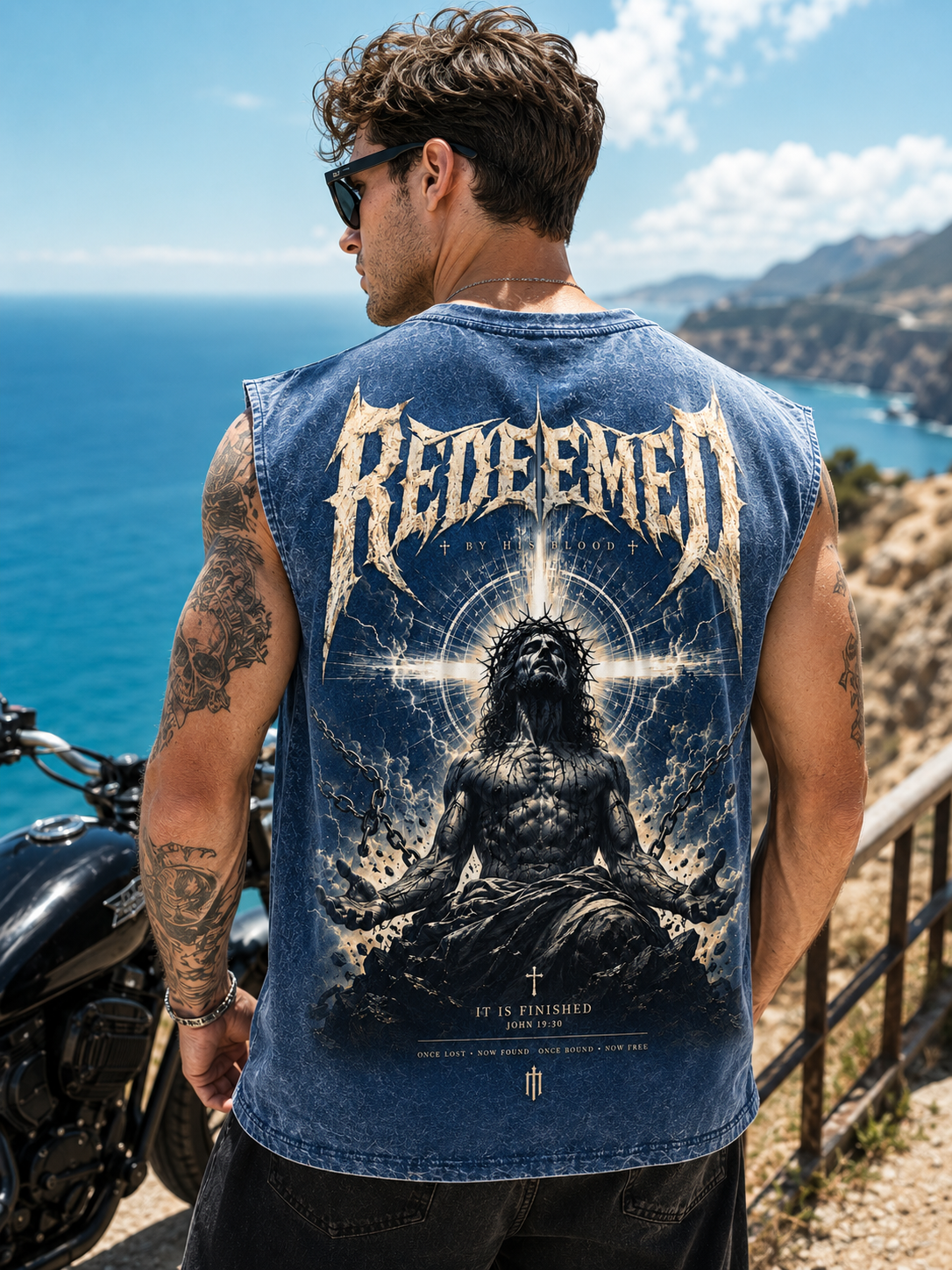 Redeemed Vintage Washed Black Christian Graphic Tank Top