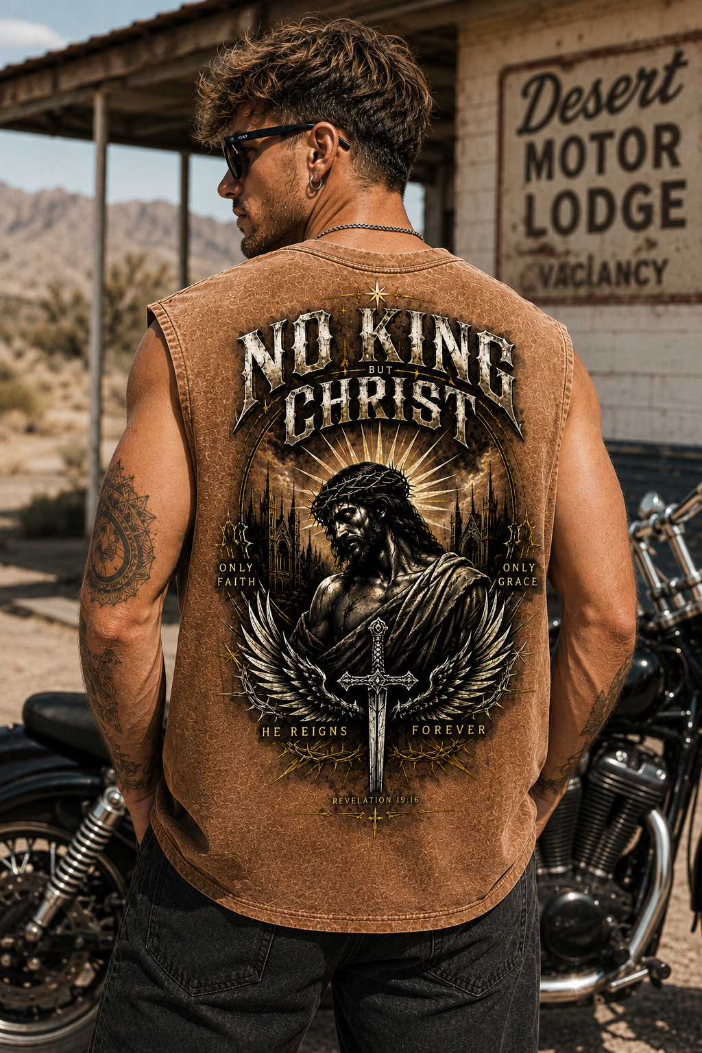 No King But Christ – Vintage Washed Muscle Tee