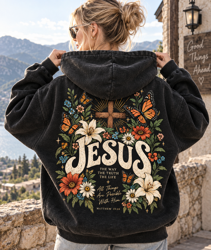 Faith Over Fear – Vintage Jesus Floral Hoodie