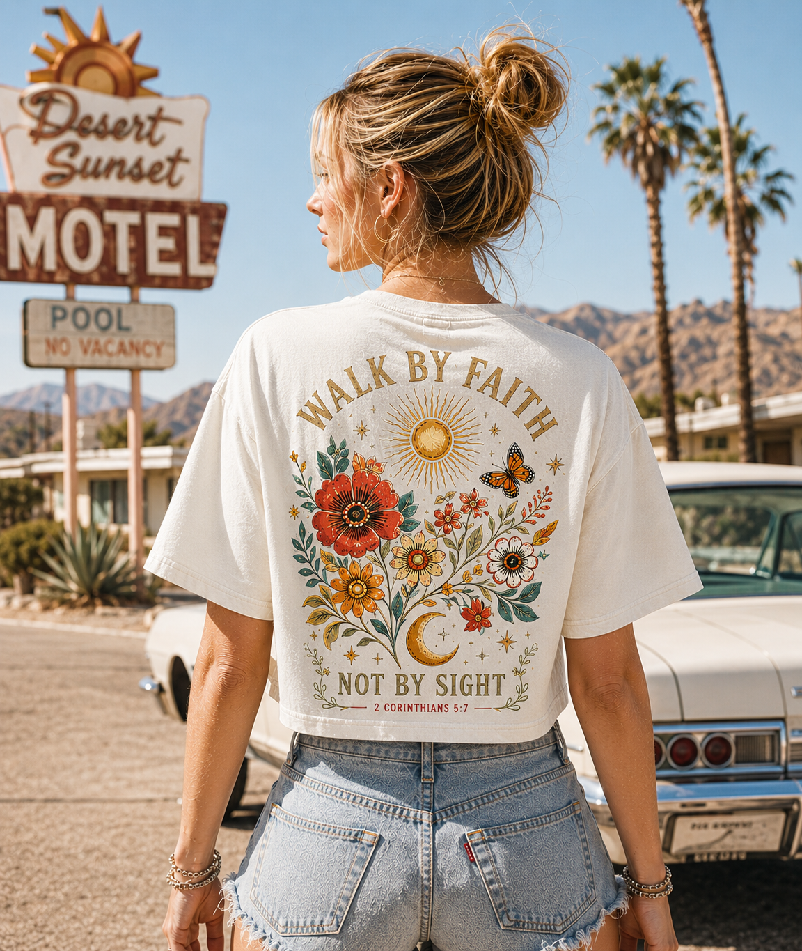Walk by Faith Crop Top – Vintage Floral Christian Tee