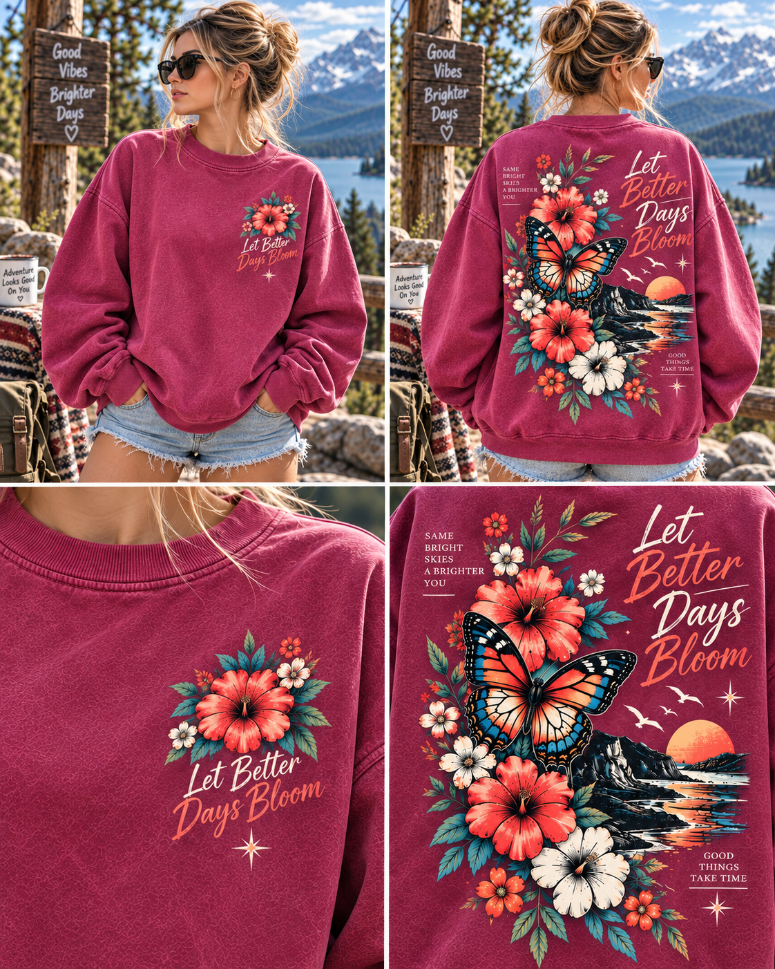 Let Better Days Bloom – Vintage Floral Butterfly Sweatshirt