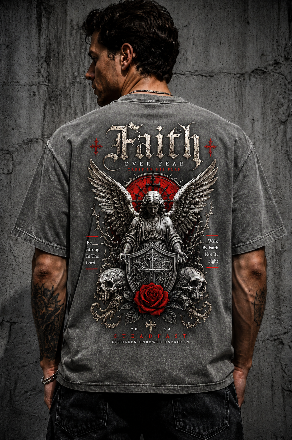 Faith Over Fear – Vintage Gothic Oversized T-Shirt