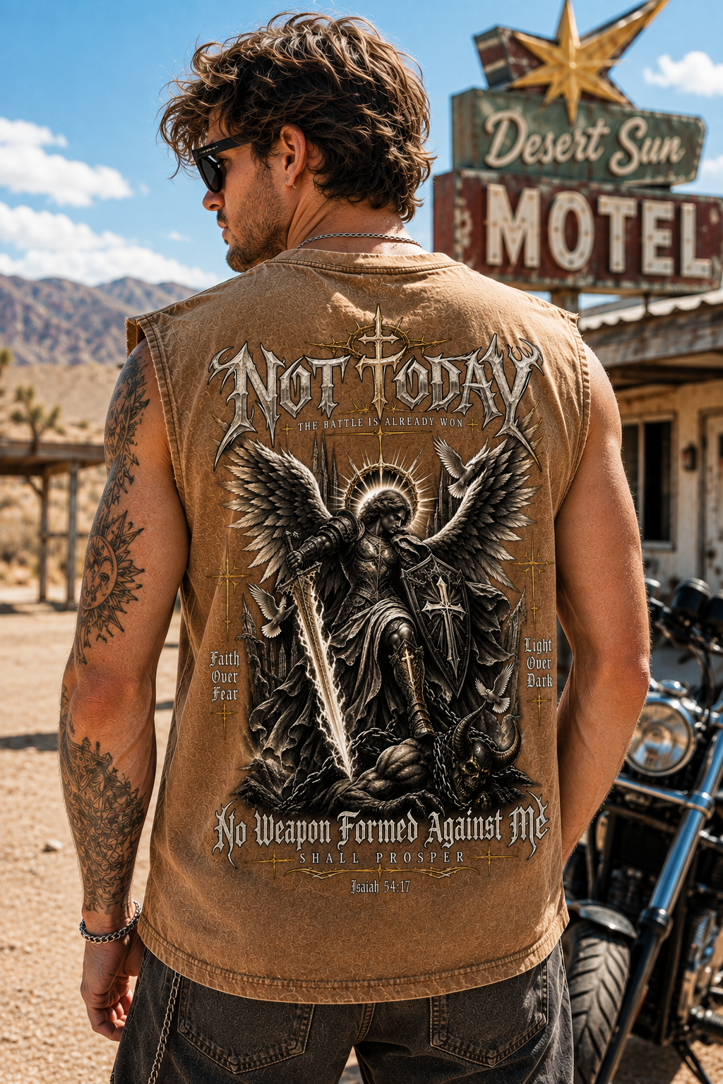Not Today Washed Blue Muscle Tee – Gothic Faith Graphic