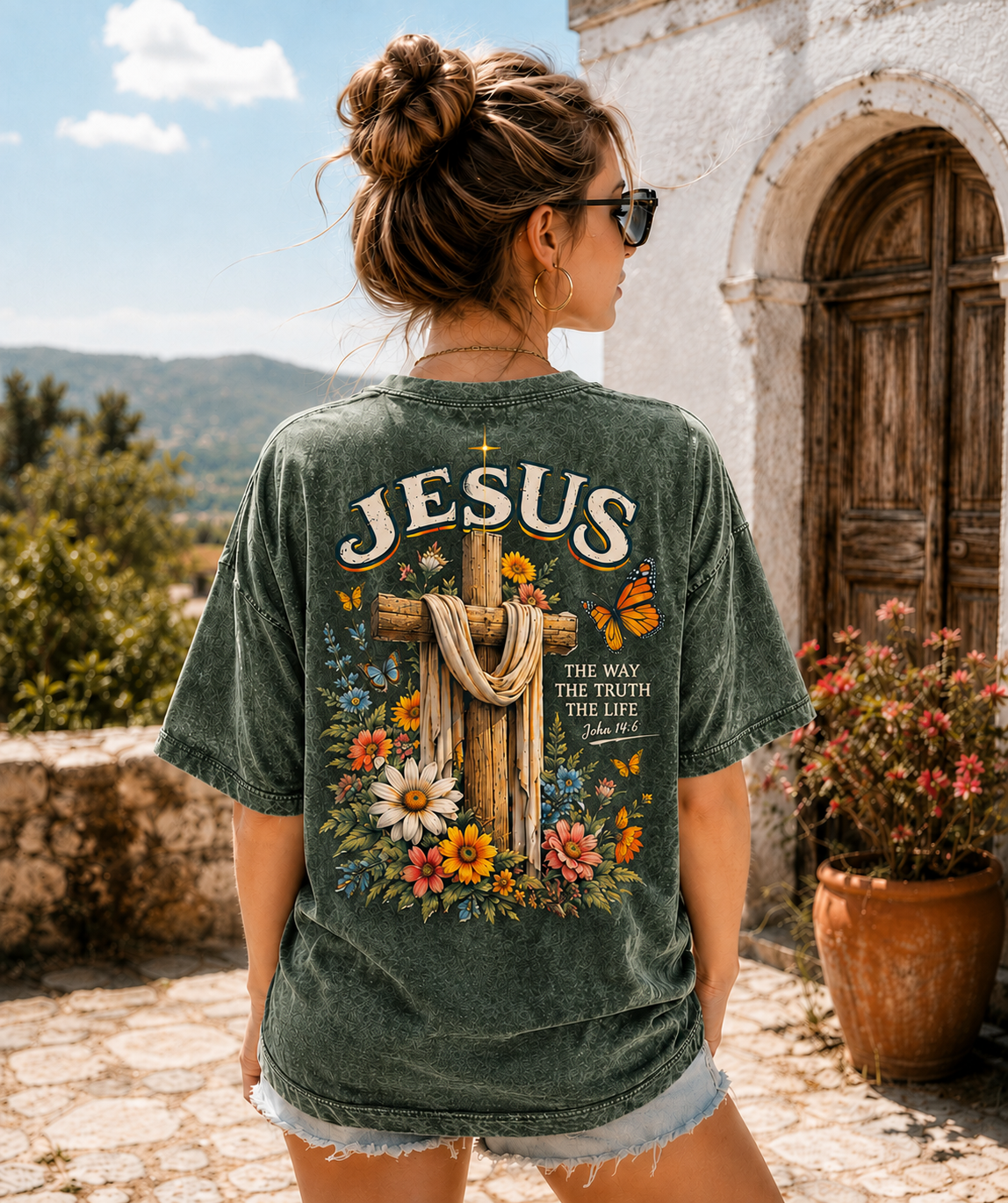 Vintage Jesus Cross Floral Graphic Tee