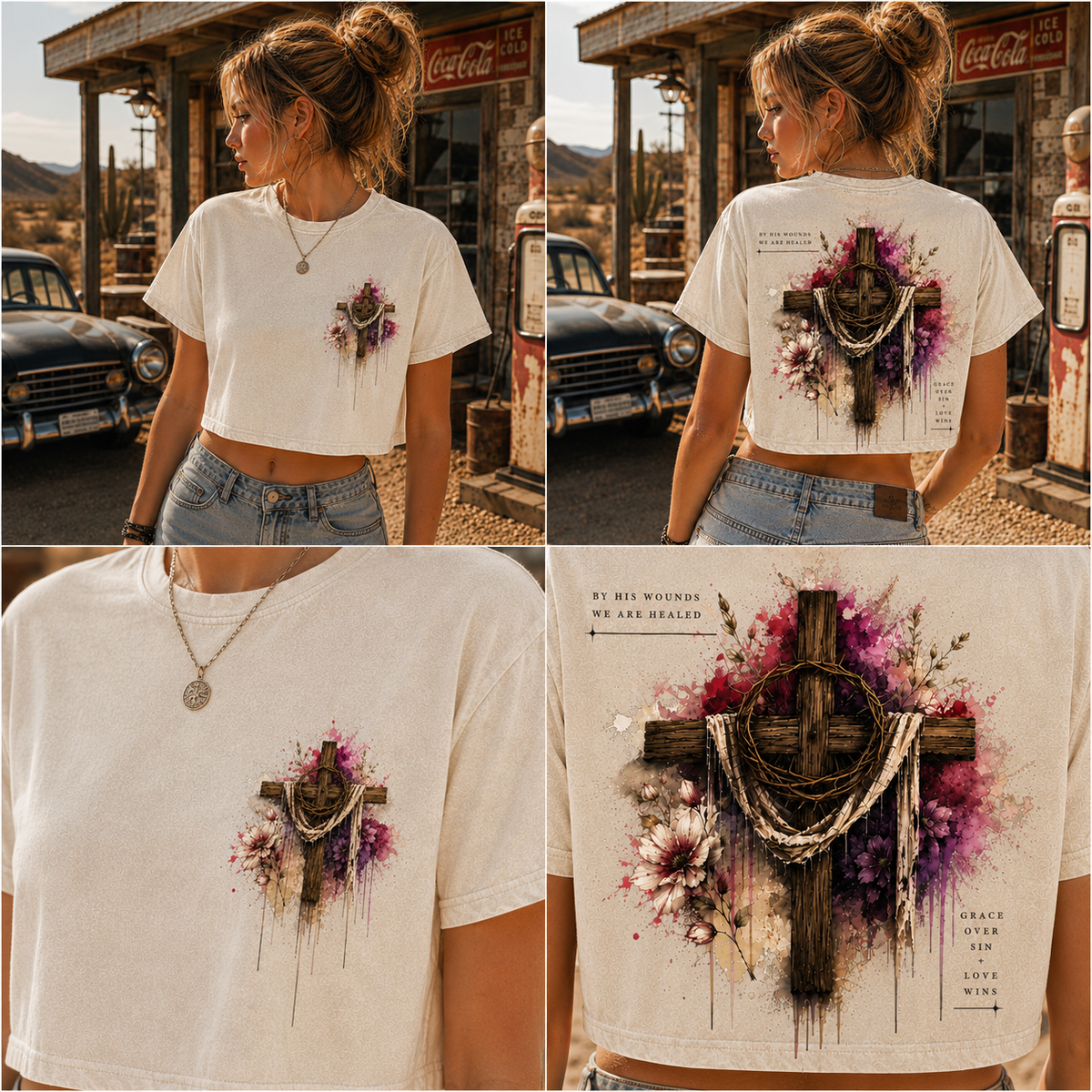 Grace Over Sin – Vintage Cross Crop Tee