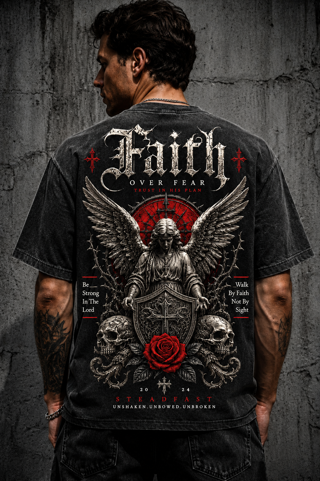Faith Over Fear – Vintage Gothic Oversized T-Shirt