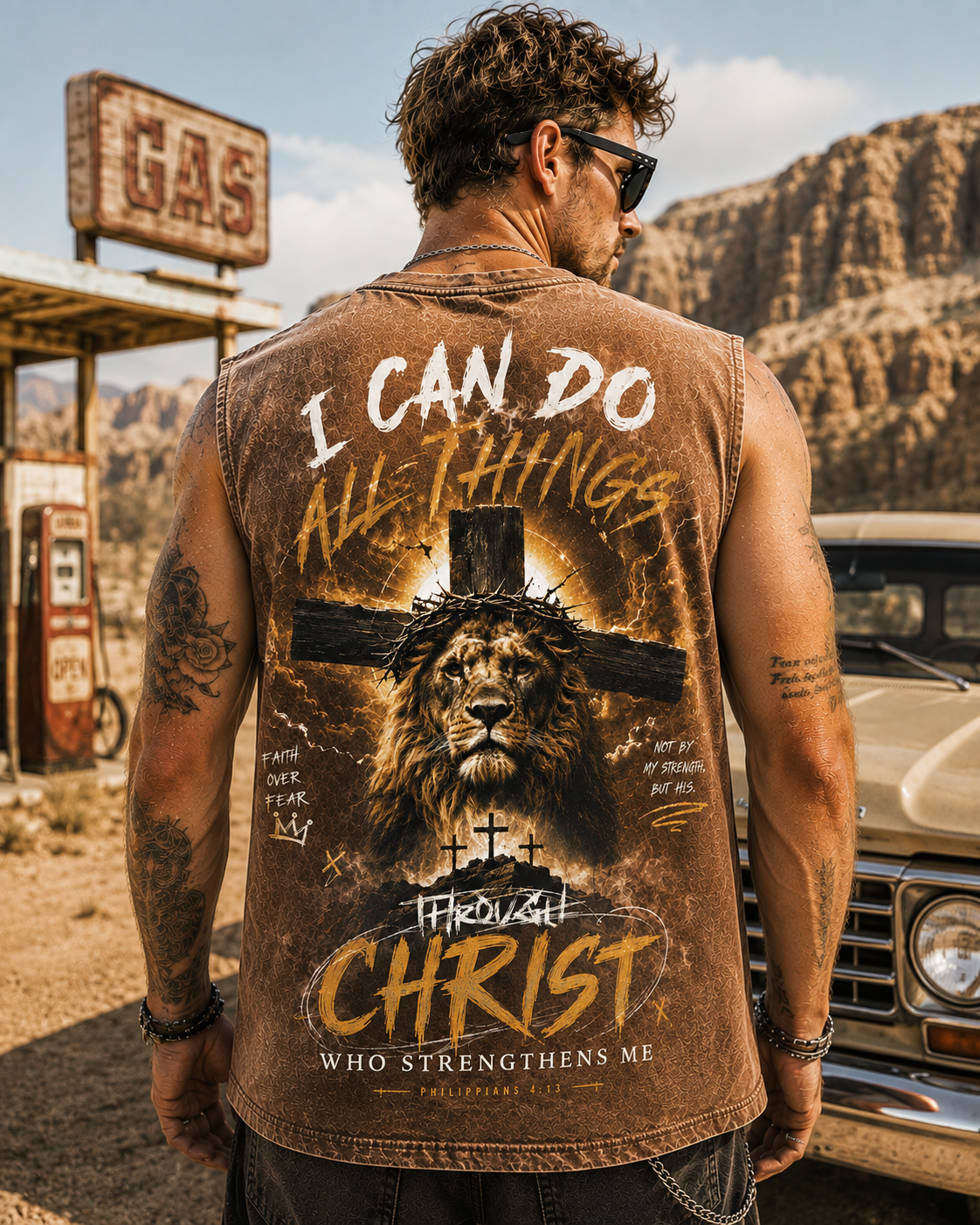 Faith Over Fear — Washed Black Graphic Tank Top
