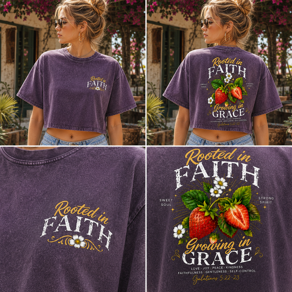 Rooted in Faith Growing in Grace – Vintage Washed Crop Tee