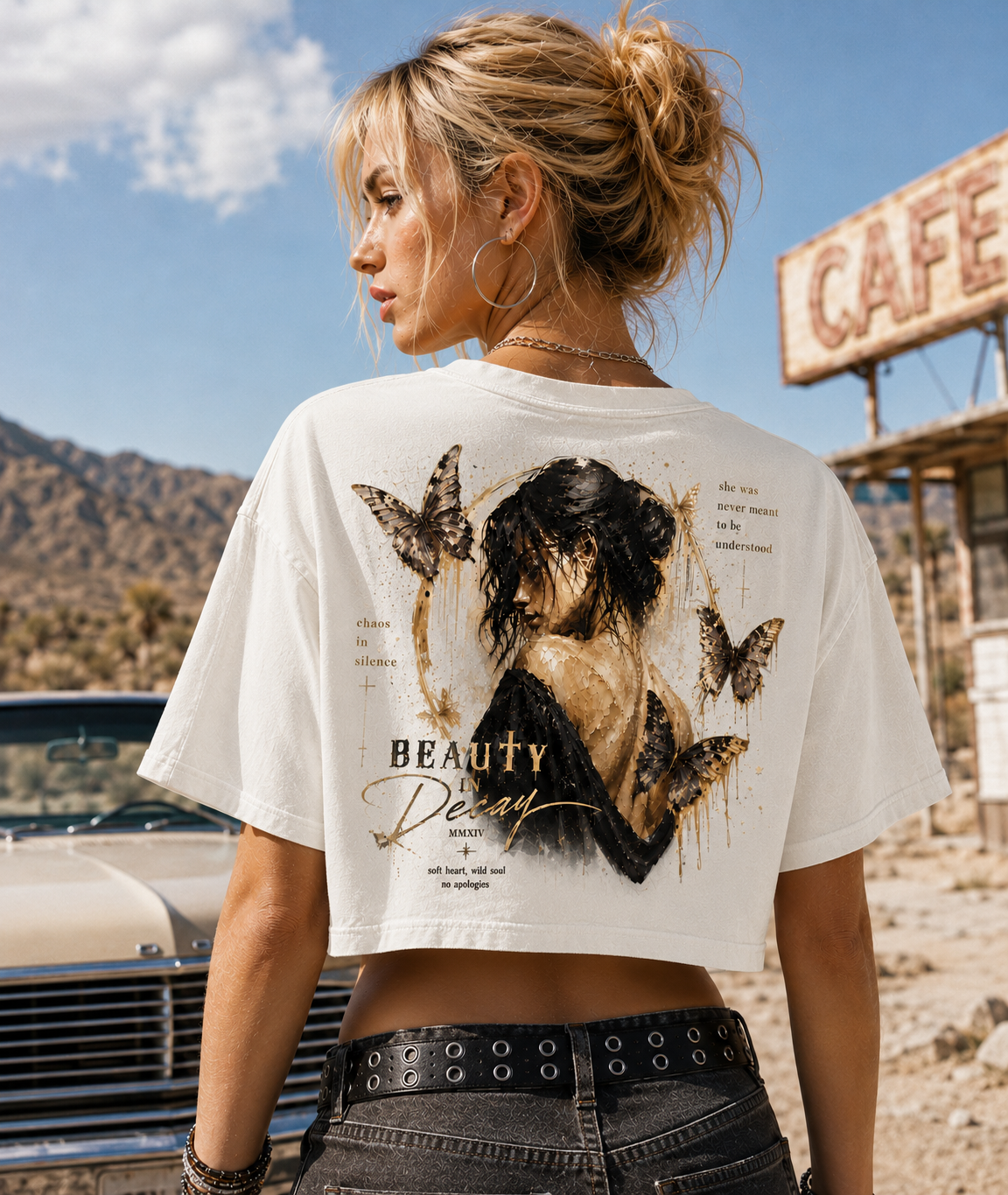 Beauty in Decay – Vintage Butterfly Crop Top