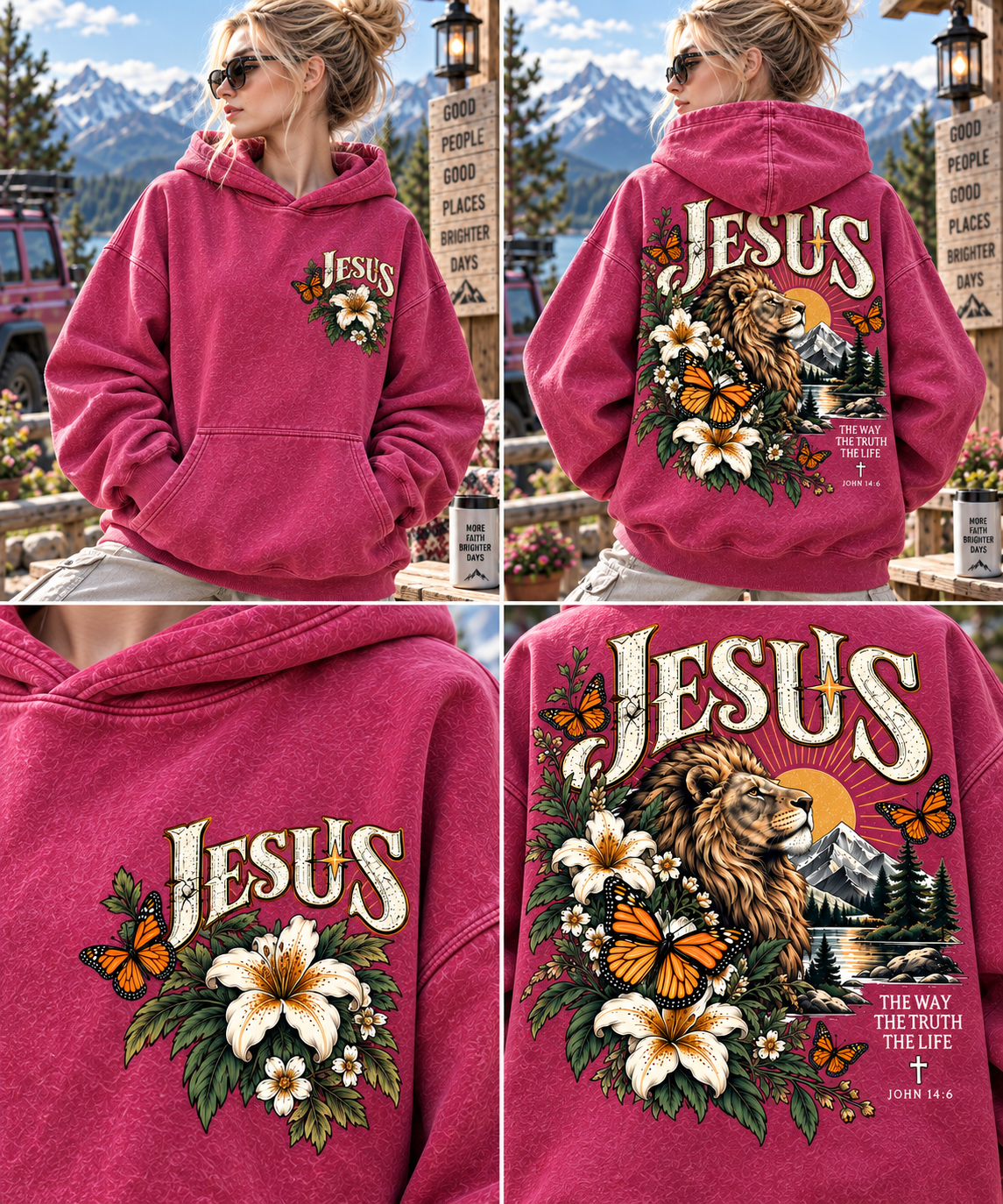 Jesus Lion & Wildflower Vintage Hoodie