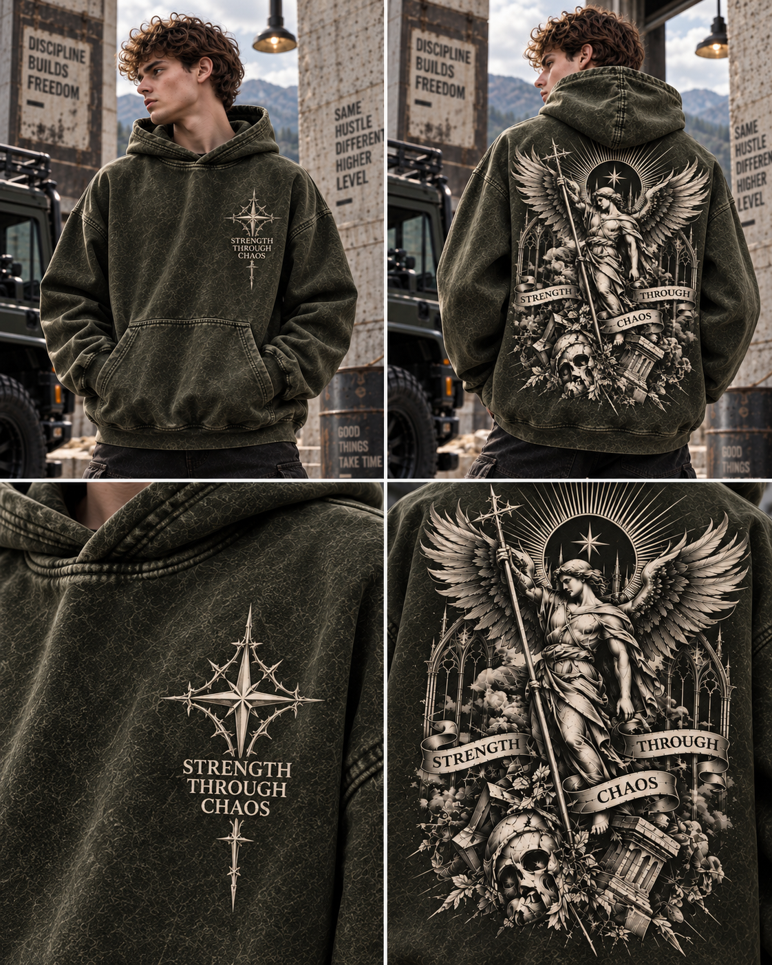 Strength Through Chaos – Vintage Gothic Angel Hoodie