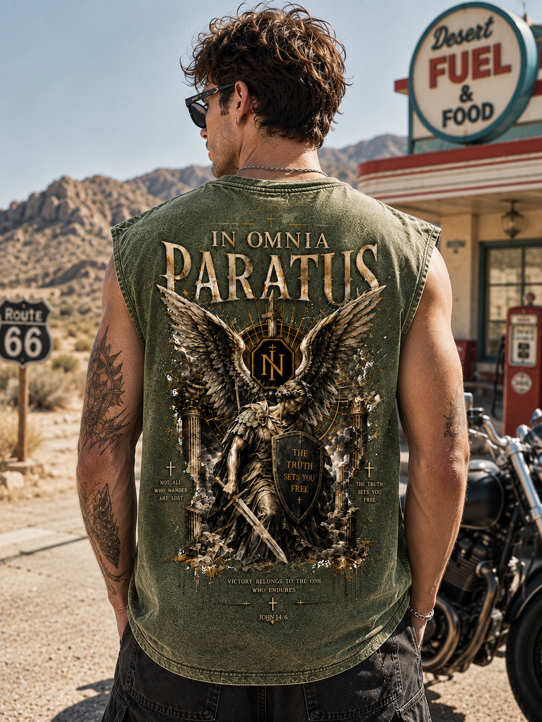 In Omnia Paratus – Vintage Winged Warrior Washed Black Tank Top