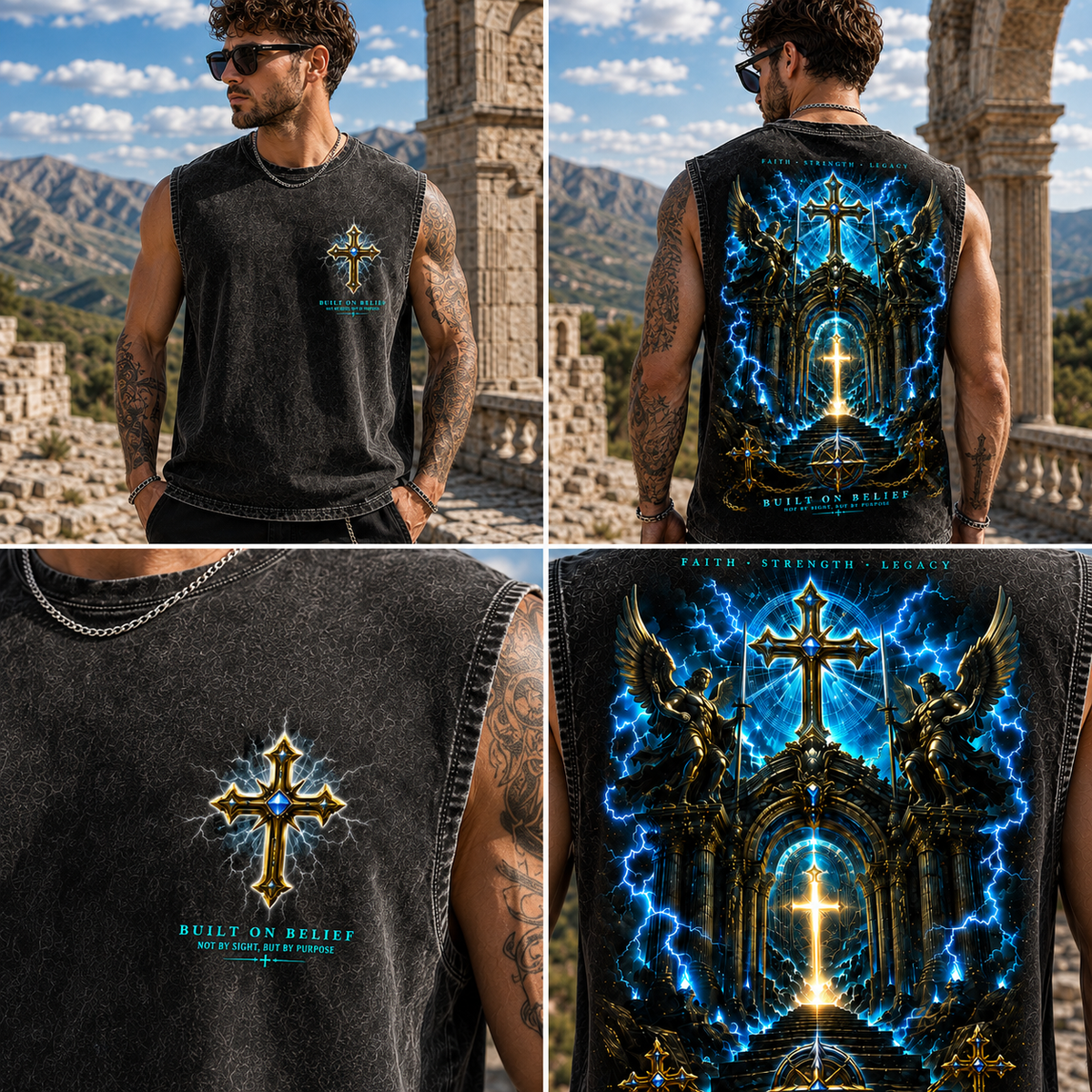 Faith Strength Legacy – Washed Blue Tank Top