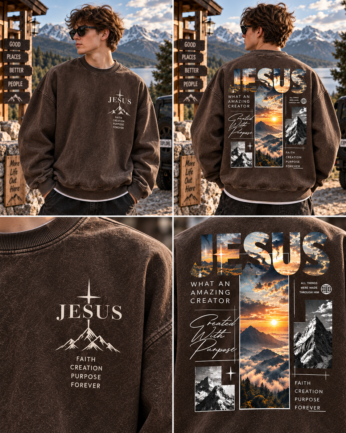 Jesus Mountain Faith Sweatshirt – Vintage Outdoor Style