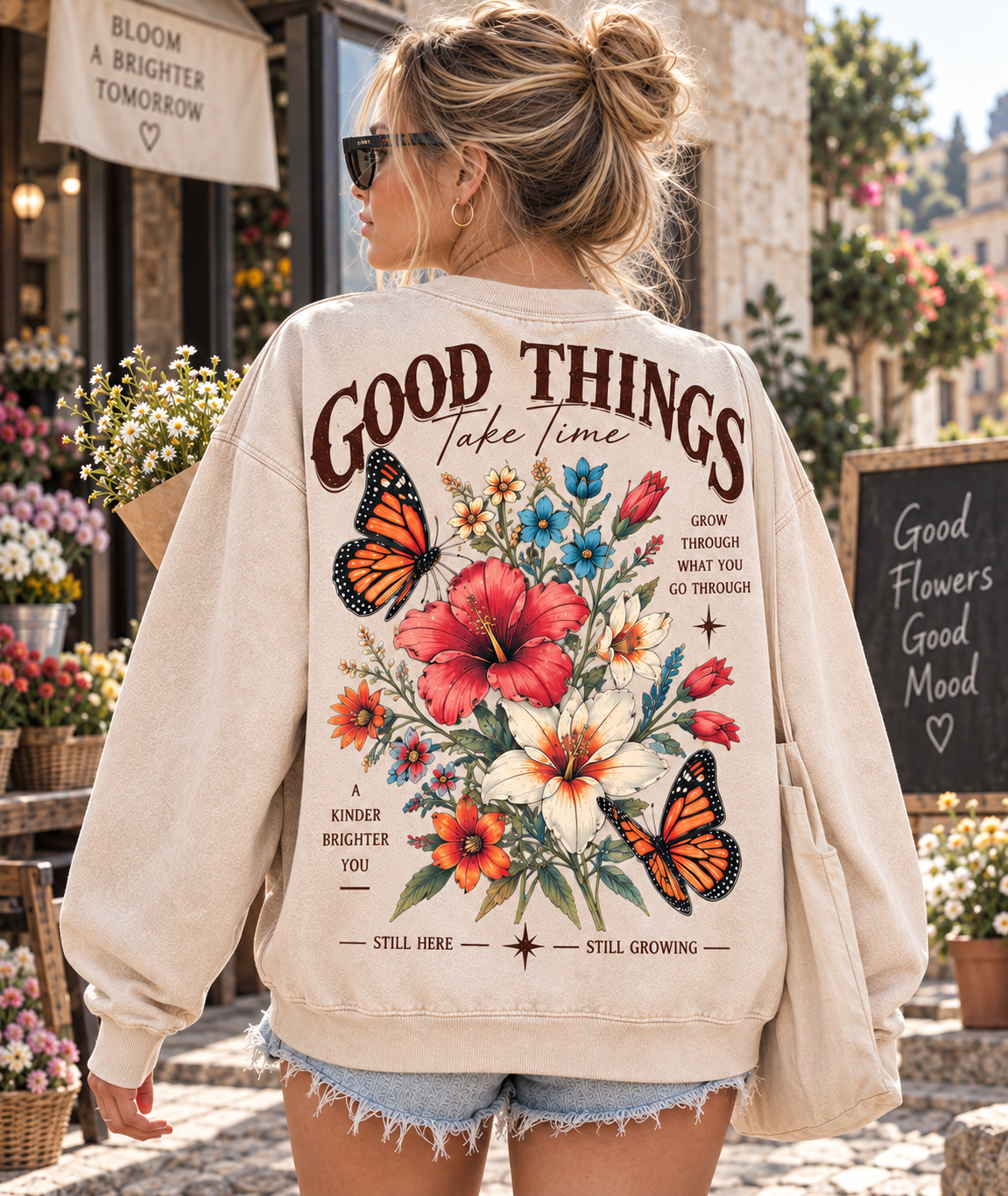 Good Things Take Time – Vintage Floral Sweatshirt