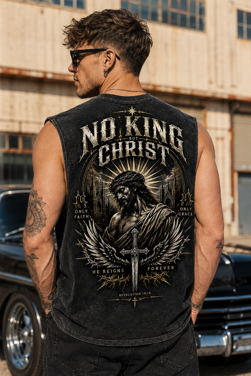 No King But Christ – Vintage Washed Muscle Tee