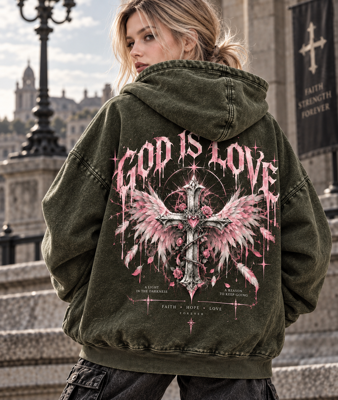 Gothic God Is Love Oversized Hoodie