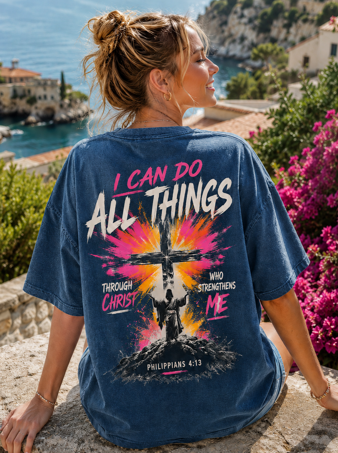 Faith Over Fear – Philippians 4:13 Washed Graphic Tee