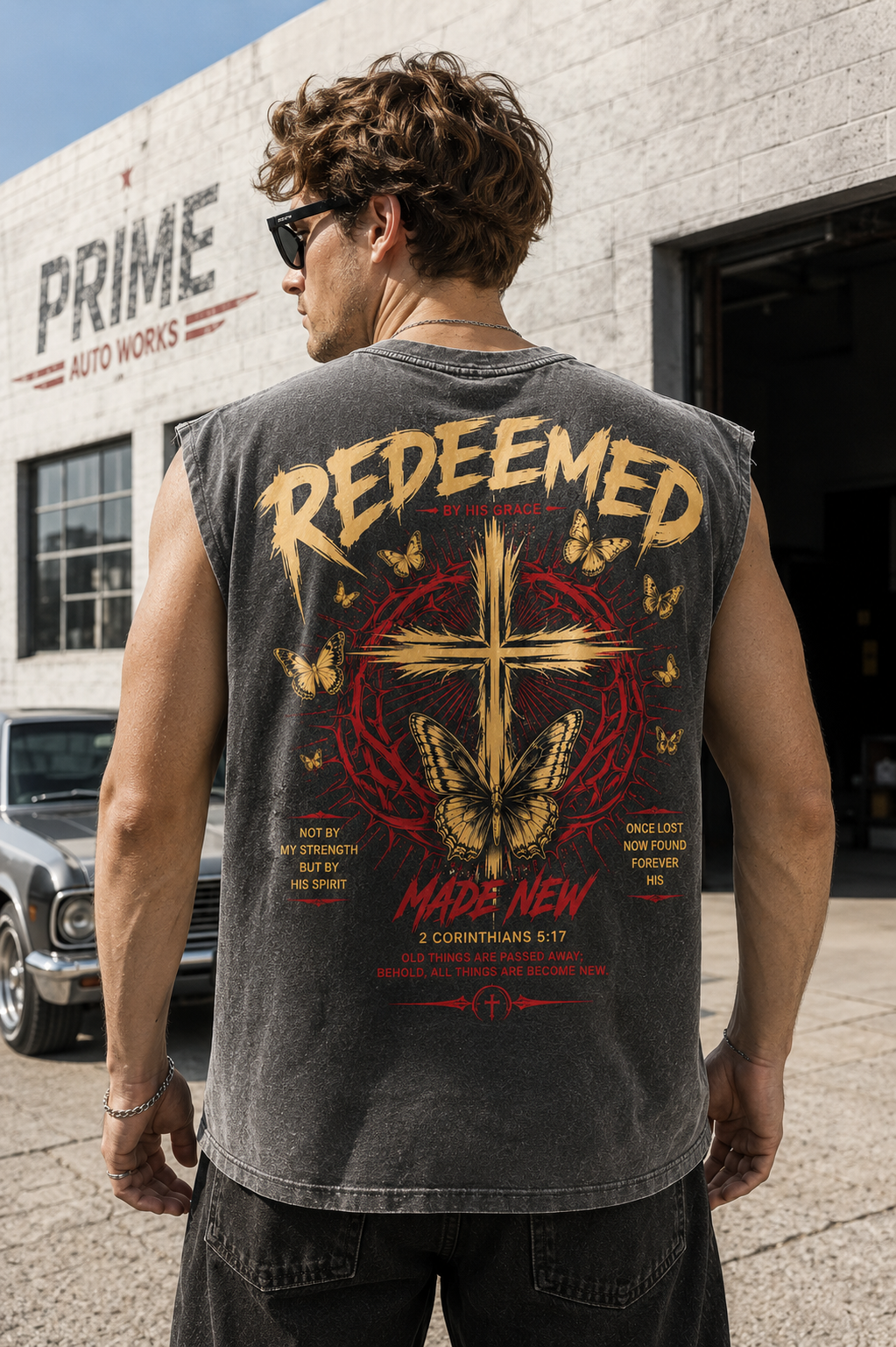 Redeemed Vintage Wash Tee – Faith Graphic Muscle Tank