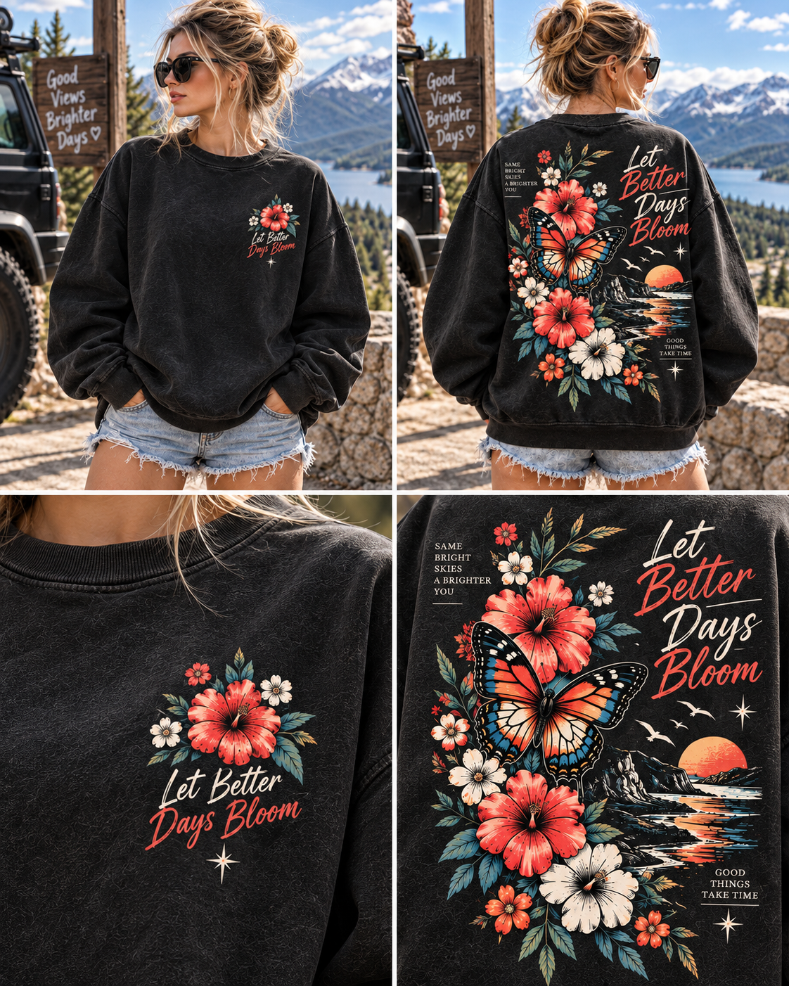 Let Better Days Bloom – Vintage Floral Butterfly Sweatshirt