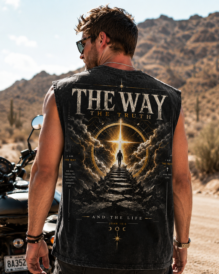 THE WAY — Washed Black Christian Graphic Tank Top