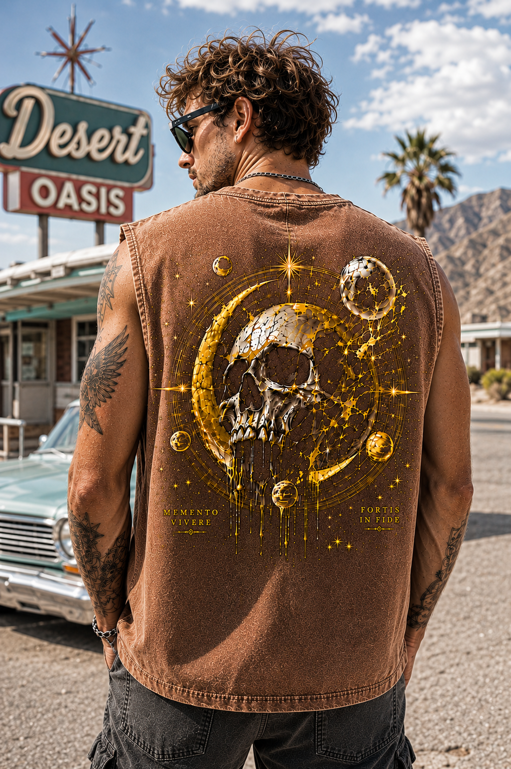 Celestial Skull Washed Tank Top