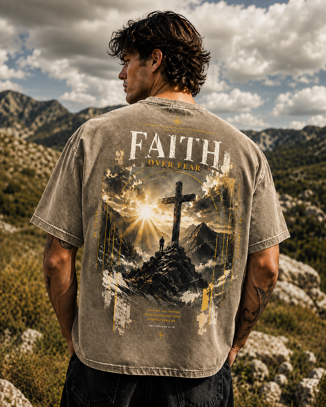 Faith Over Fear Vintage Graphic T-Shirt – Unisex Washed Tee