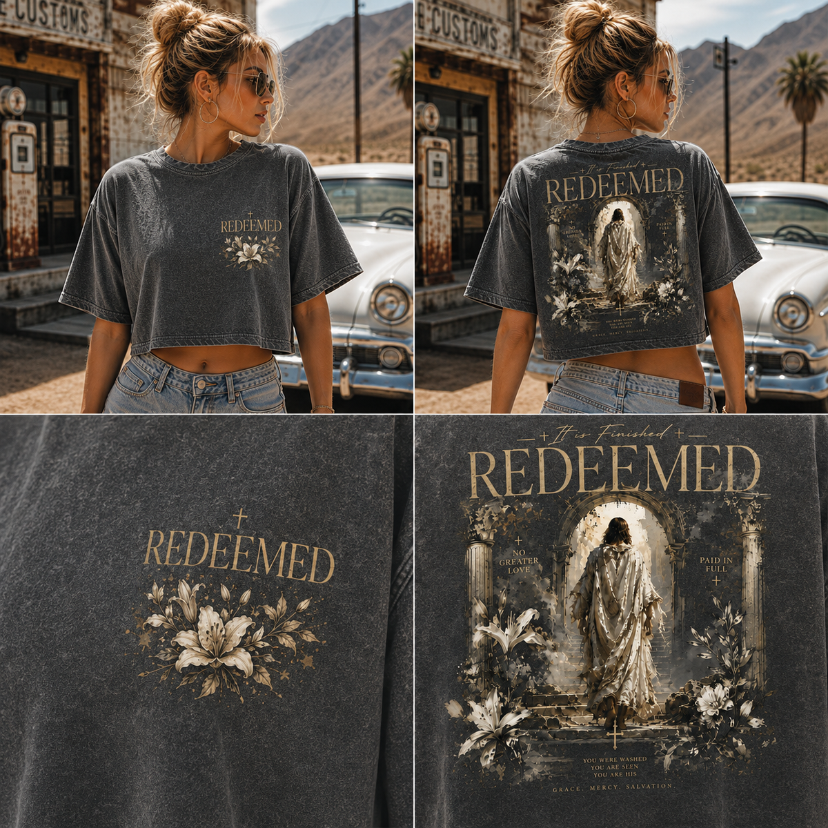 Redeemed Vintage Christian Crop Top – Faith Graphic Tee