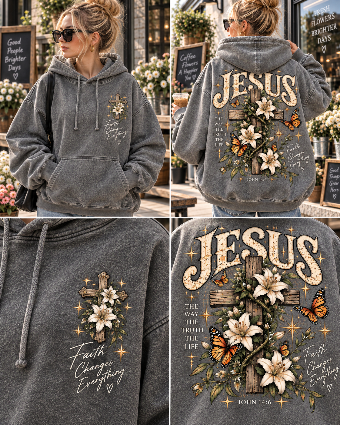 Jesus Faith Vintage Hoodie – Floral Cross