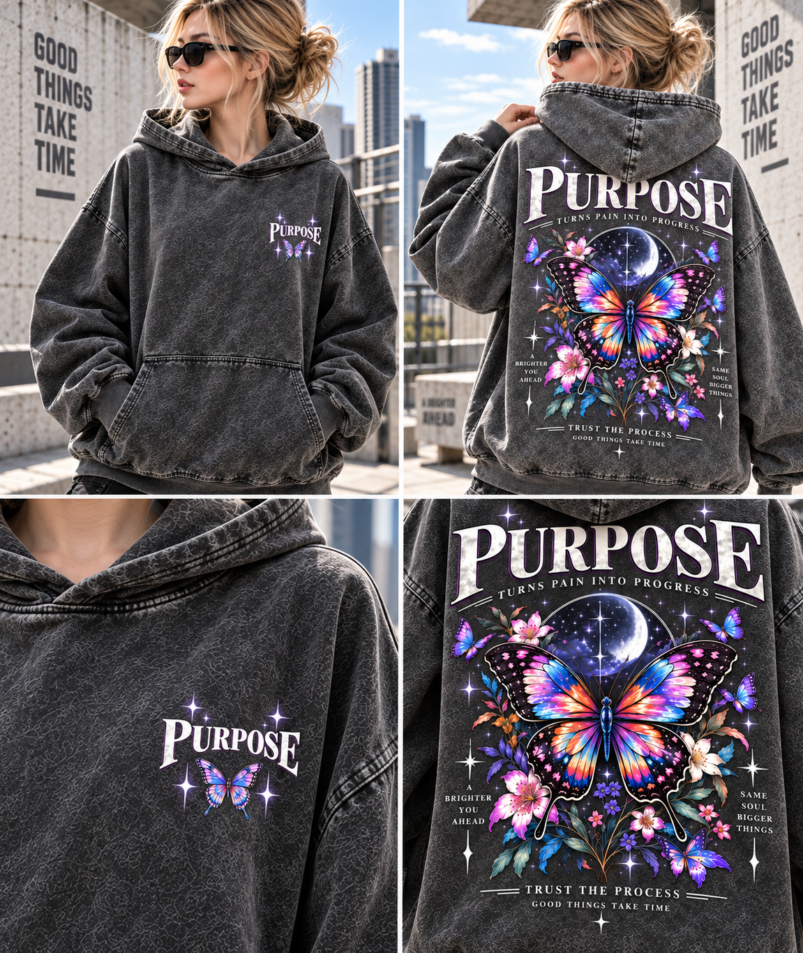 Purpose Butterfly Oversized Washed Hoodie