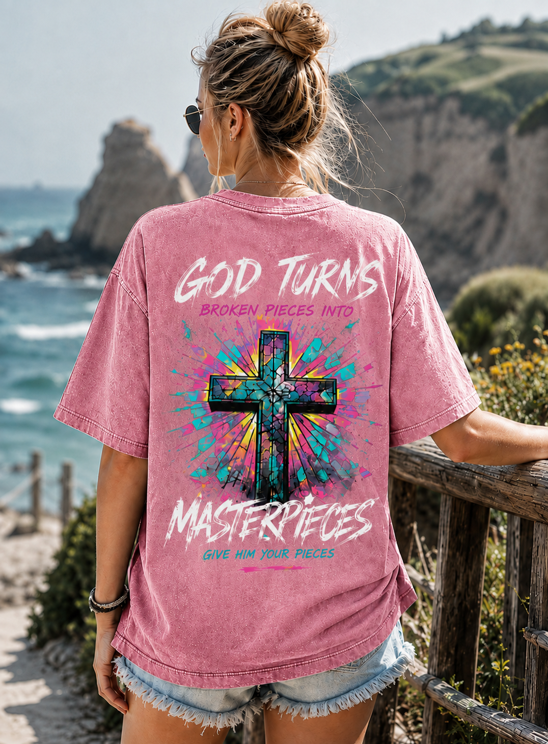 God Turns Broken Pieces Into Masterpieces – Vintage Cross Graphic Tee