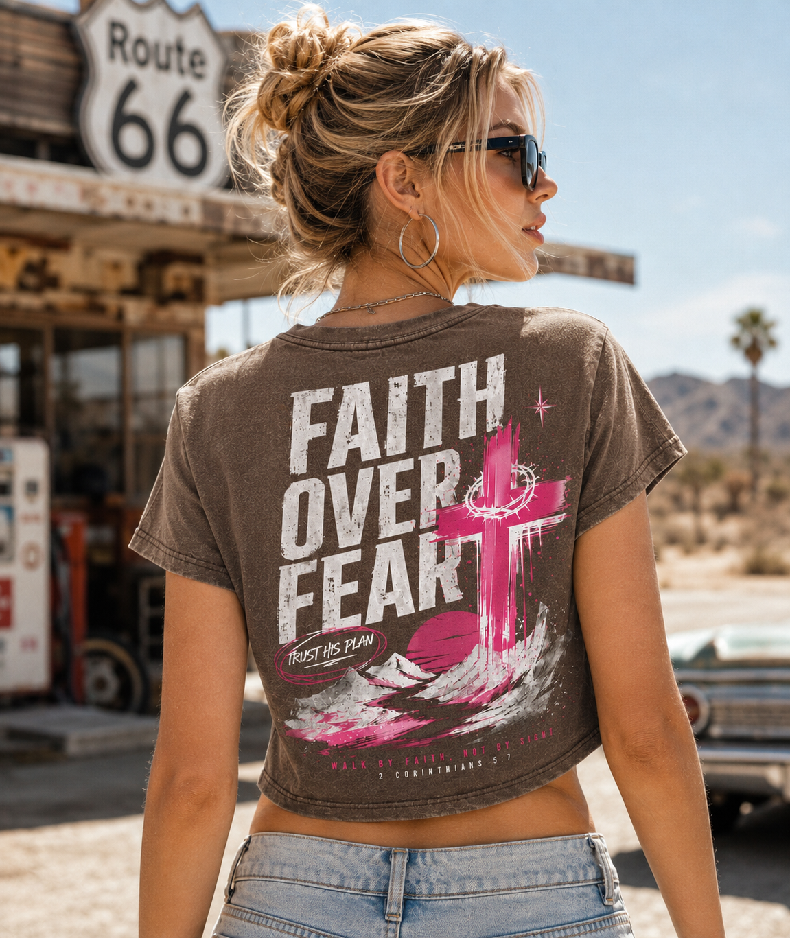 Faith Over Fear – Vintage Cross Crop Top