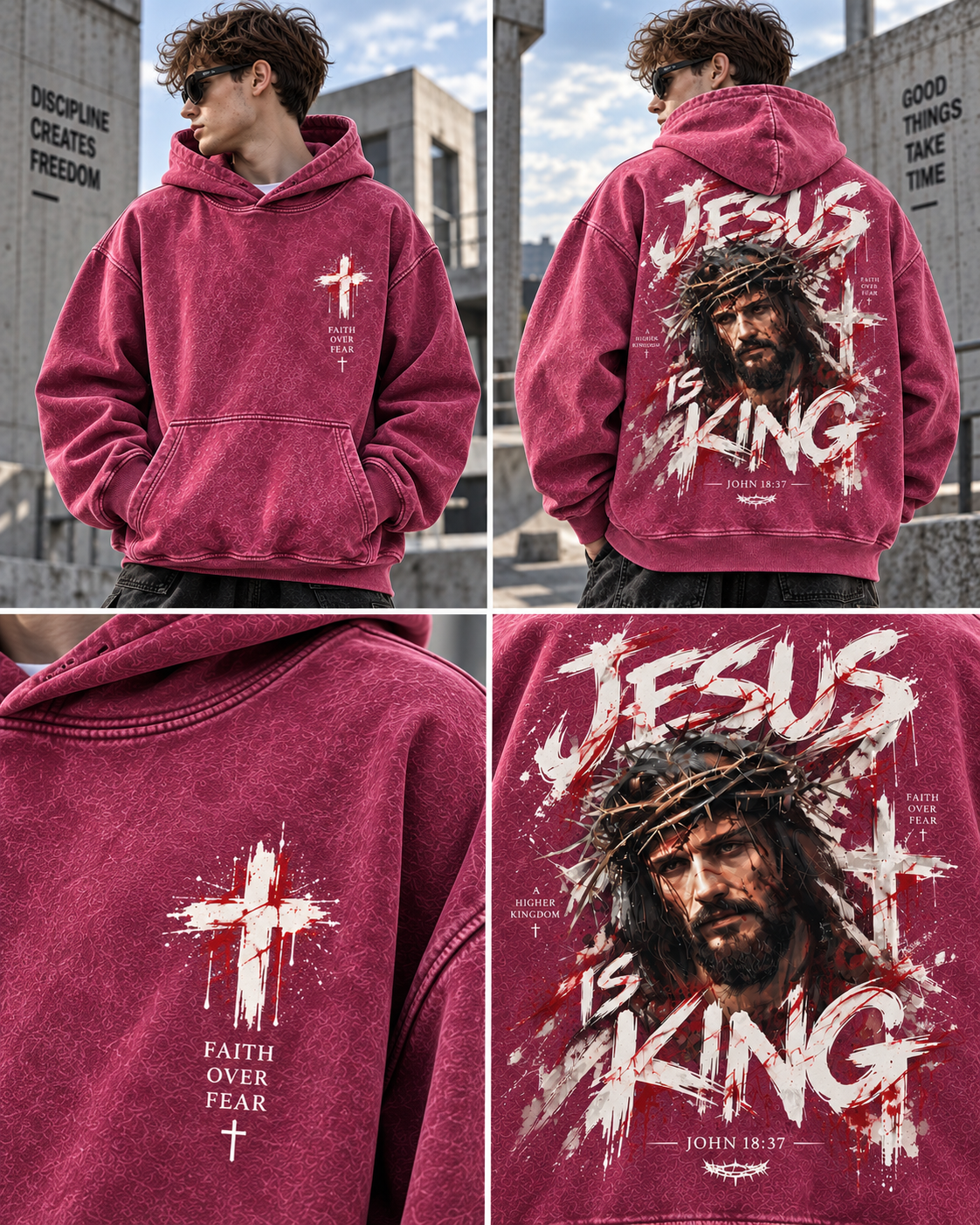Jesus Is King – Faith Over Fear Washed Hoodie
