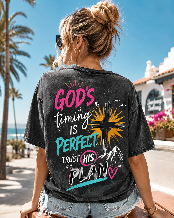 God’s Timing Is Perfect – Faith Graphic Washed Tee