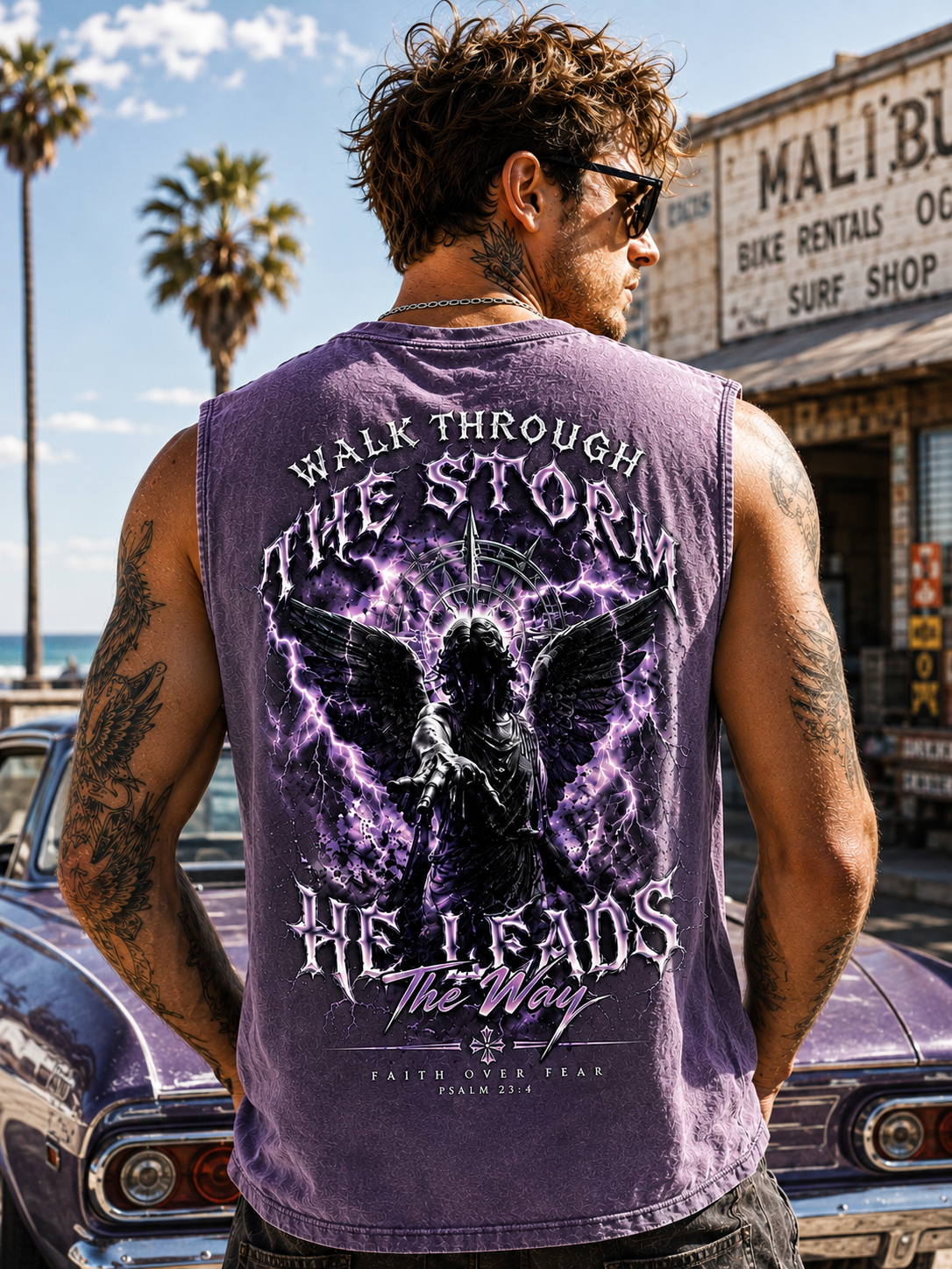 Walk Through The Storm – Washed Black Vintage Angel Tank Top