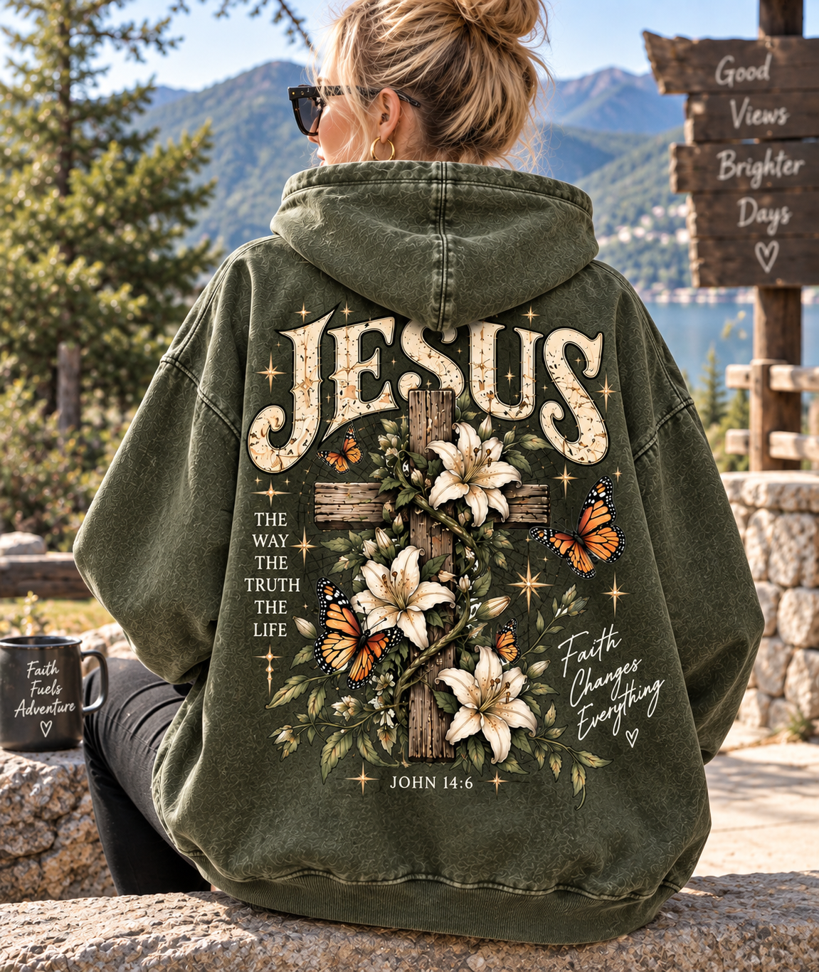 Jesus Faith Vintage Hoodie – Floral Cross