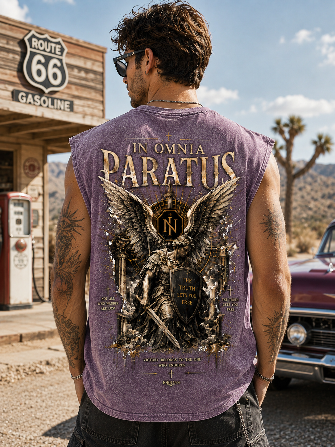 In Omnia Paratus – Vintage Winged Warrior Washed Black Tank Top