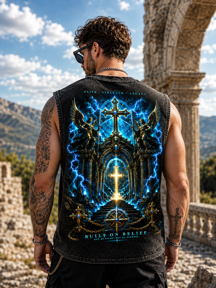 Faith Strength Legacy – Washed Blue Tank Top