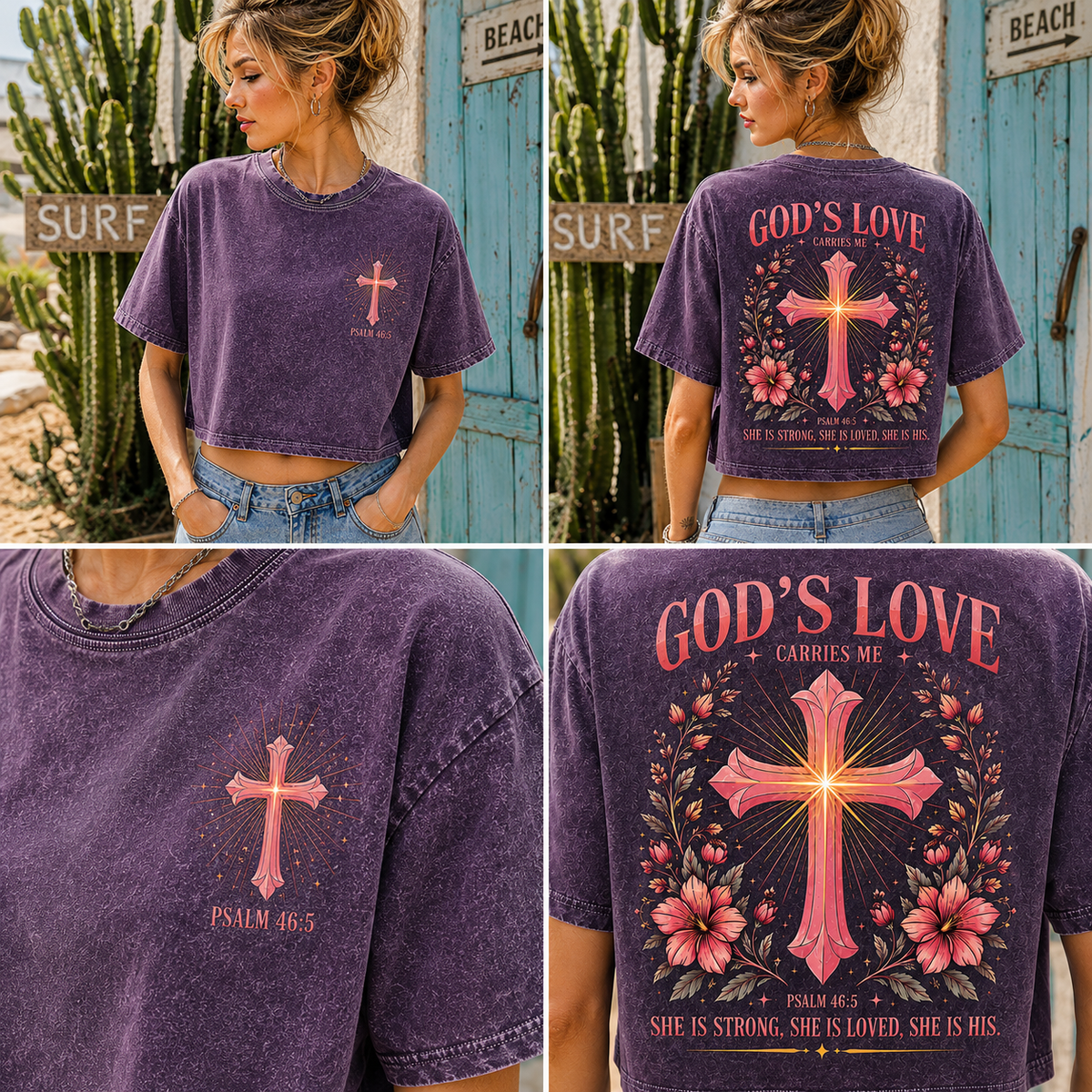 God’s Love Vintage Cross Crop Top – Women’s Faith Tee