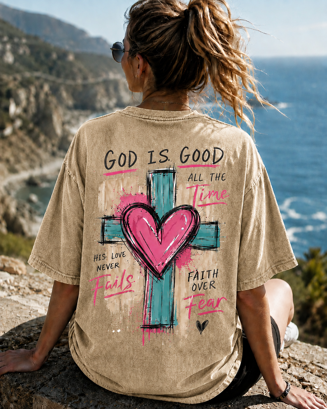 Vintage Faith Cross Oversized T-Shirt