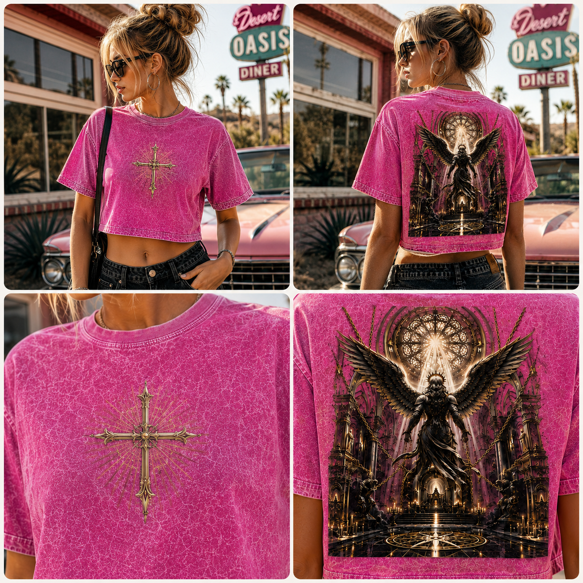Gothic Angel Cross Washed Crop Tee