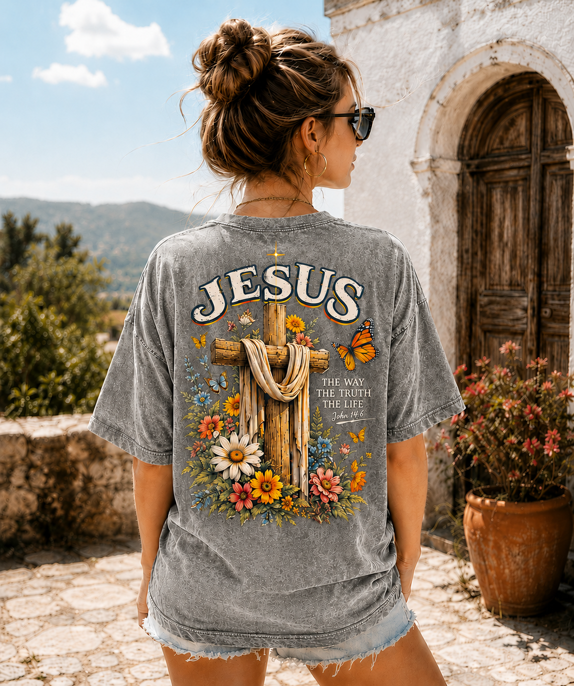 Vintage Jesus Cross Floral Graphic Tee