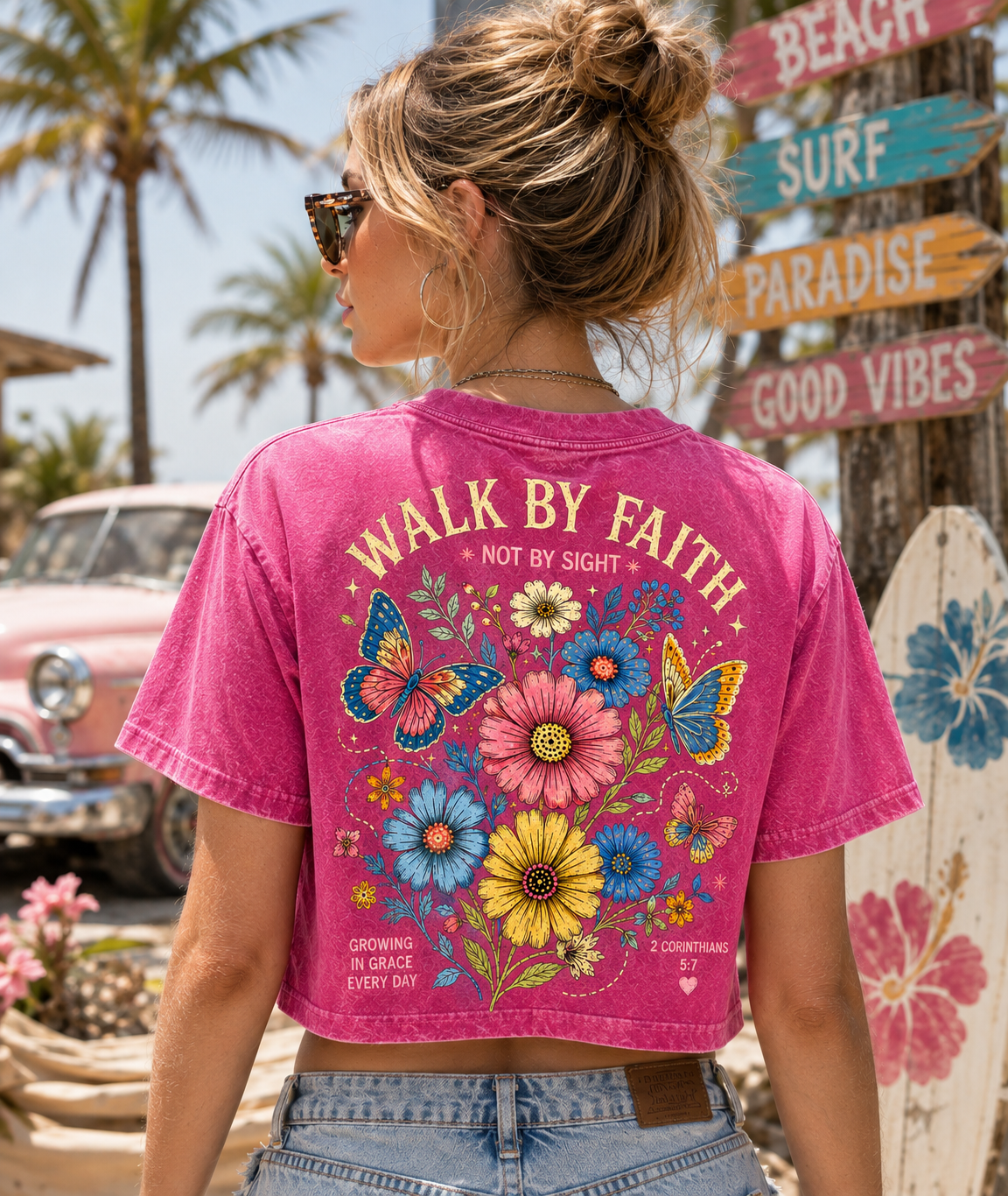 Walk By Faith Floral Crop Tee – Vintage Faith Graphic