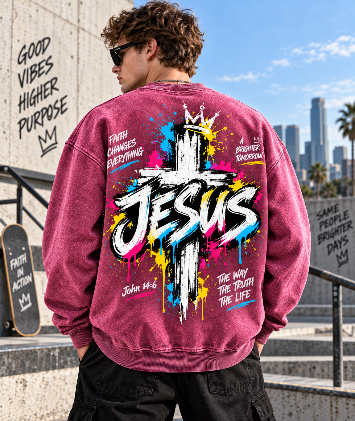 JESUS Graffiti Cross – Vintage Faith Sweatshirt