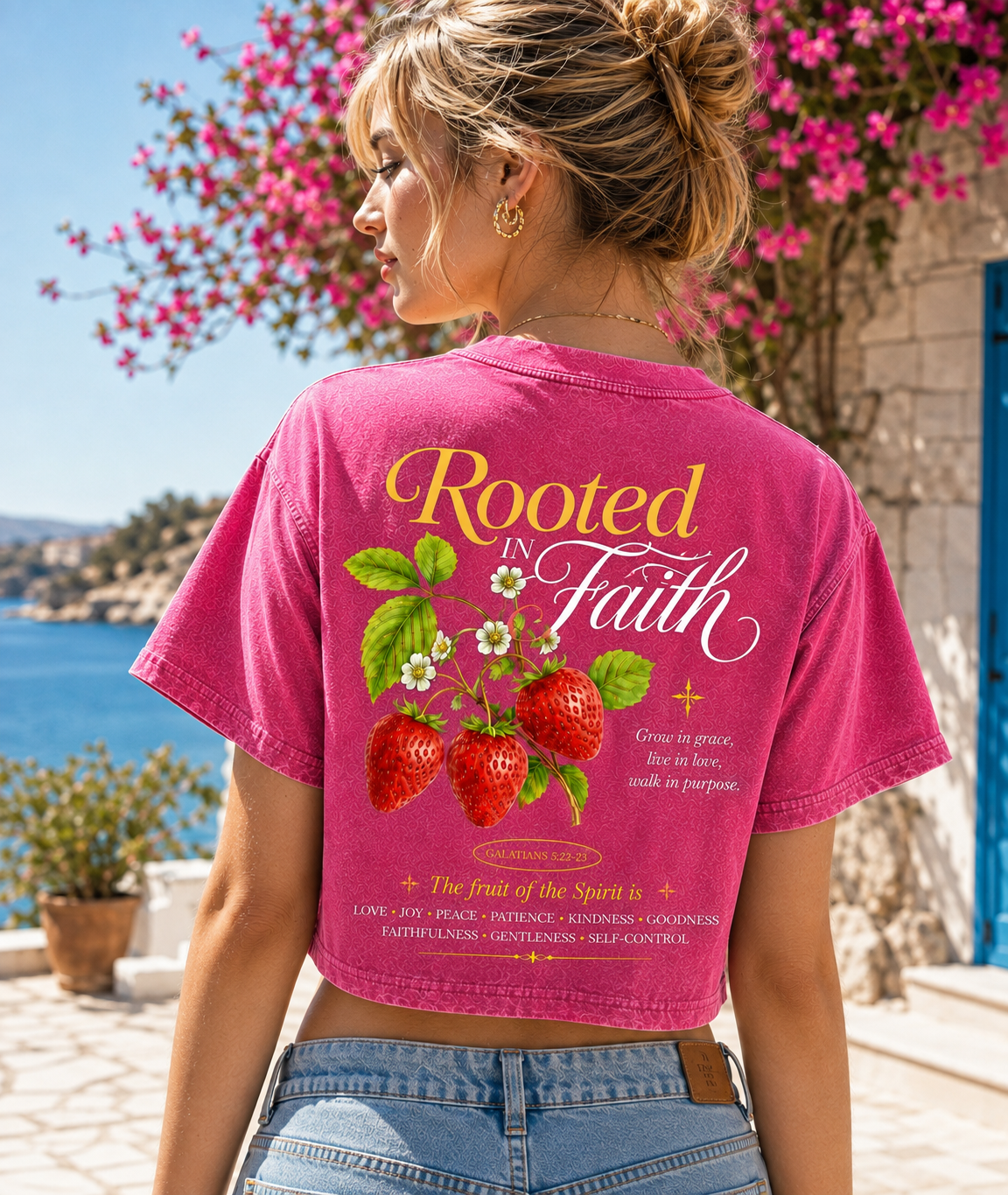 Rooted in Faith Strawberry Crop Top – Vintage Christian Tee