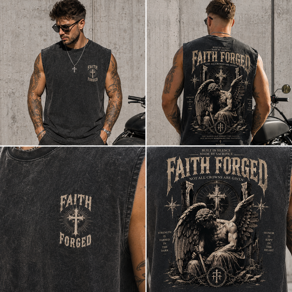 Faith Forged Washed Black Tank Top – Gothic Vintage Graphic