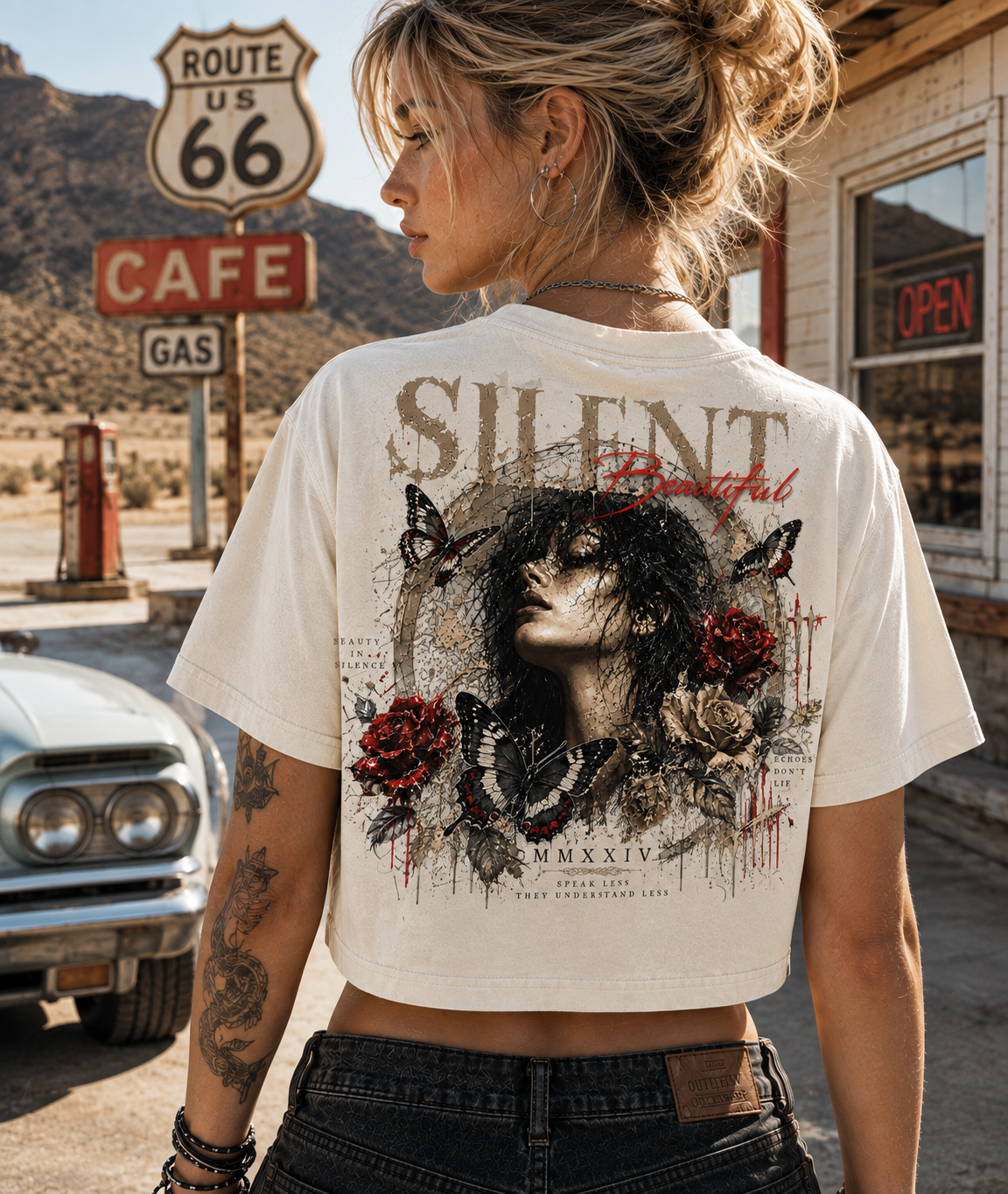 Silent Beautiful Butterfly Crop Top – Vintage Wash Tee