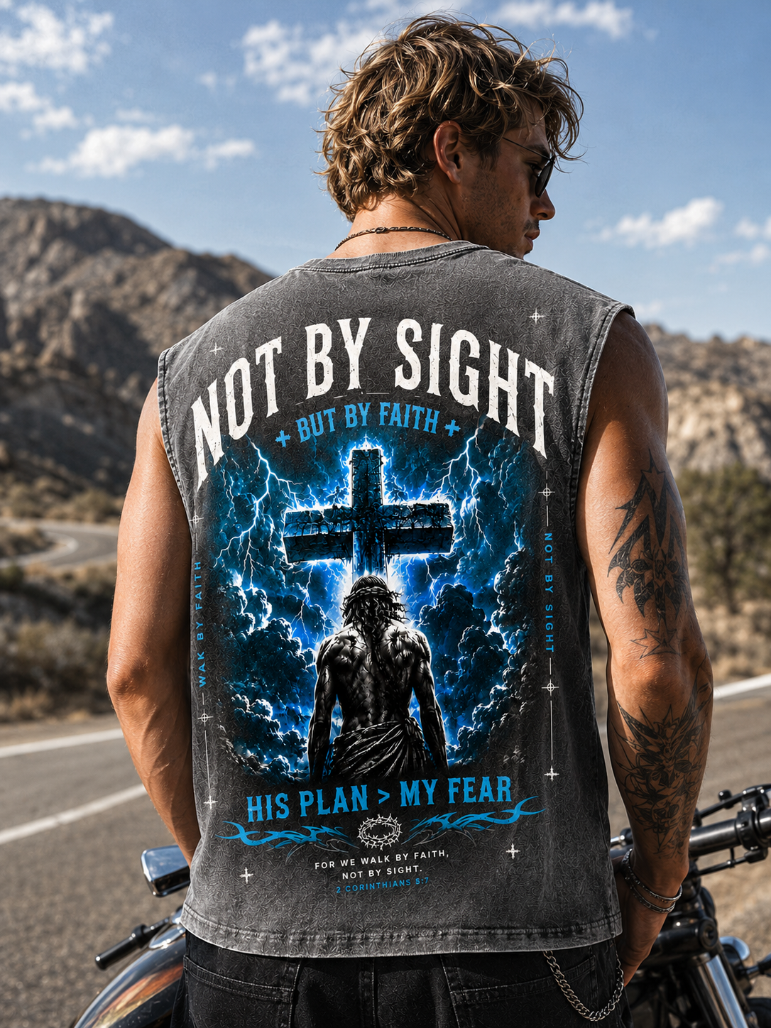 Washed Black Faith Cross Sleeveless Tee